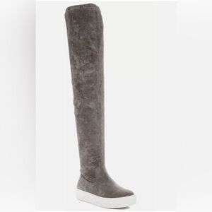 J/Slides Petra Stretch Grey Stret Suede Over the Knee Sneaker Boot